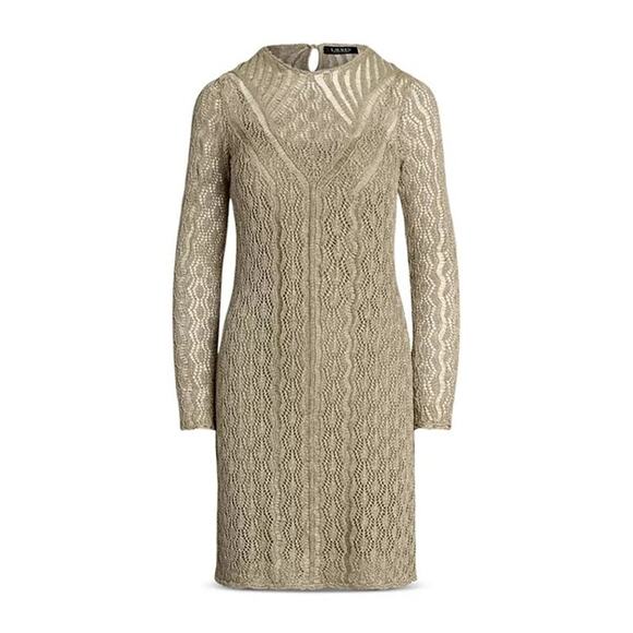 Lauren Ralph Lauren Metallic Linen Blend Crochet Sweater Dress XL Pewter NWT - Picture 2 of 14